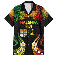 Personalised Malampa Fiji Day Family Matching Off The Shoulder Long Sleeve Dress and Hawaiian Shirt Polynesian Tattoo and Plumeria Reggae Color LT03 Dad's Shirt - Short Sleeve Reggae - Polynesian Pride