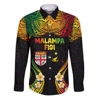 Personalised Malampa Fiji Day Family Matching Off Shoulder Maxi Dress and Hawaiian Shirt Polynesian Tattoo and Plumeria Reggae Color LT03 Dad's Shirt - Long Sleeve Reggae - Polynesian Pride