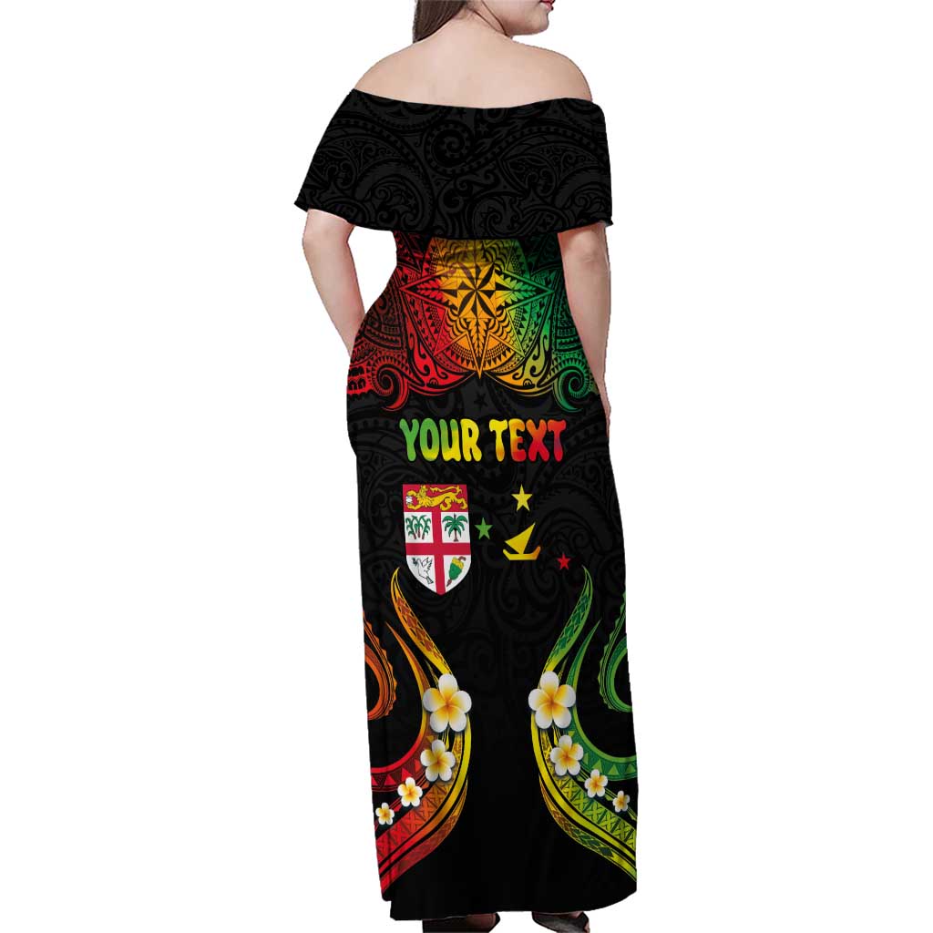 Personalised Malampa Fiji Day Family Matching Off Shoulder Maxi Dress and Hawaiian Shirt Polynesian Tattoo and Plumeria Reggae Color LT03 - Polynesian Pride