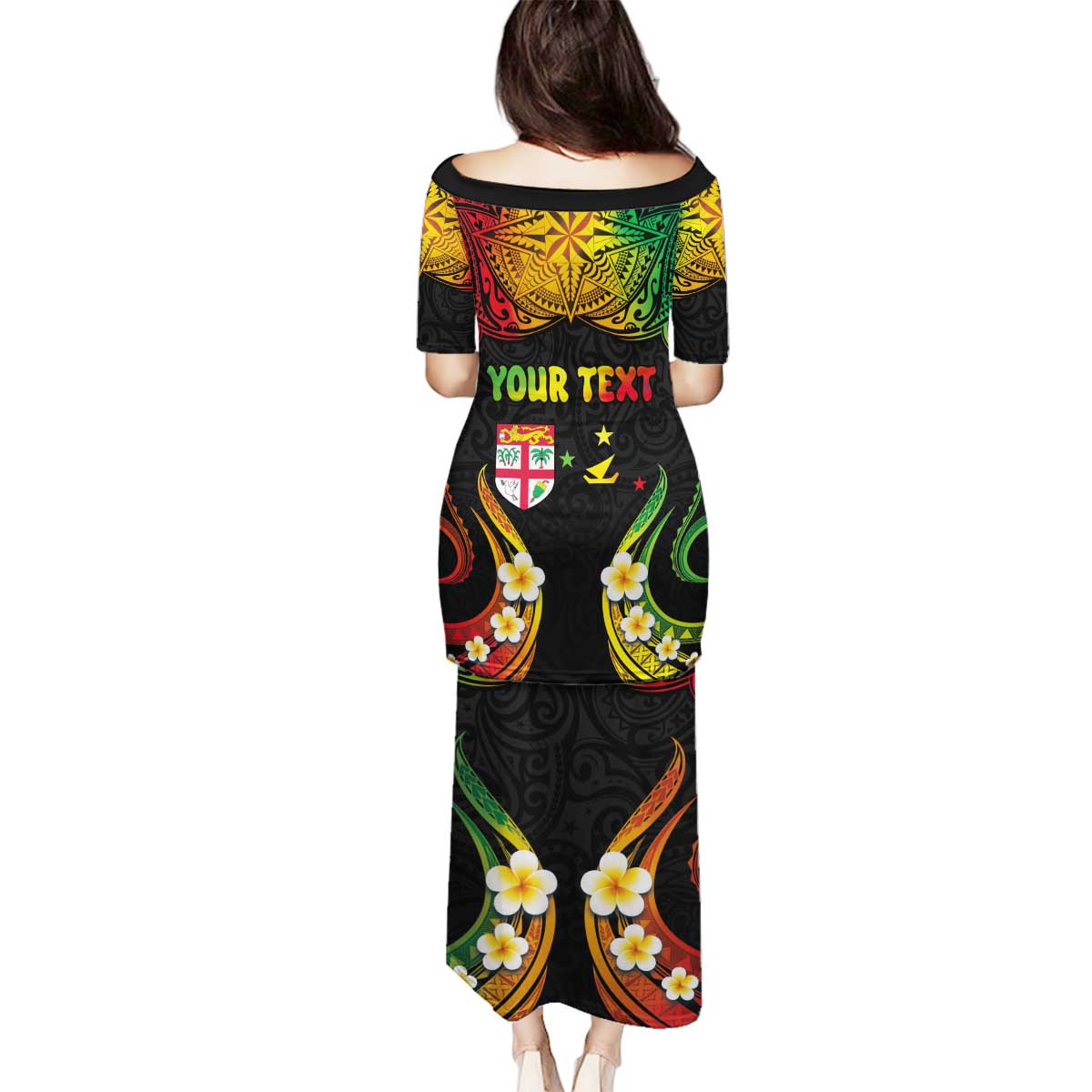 Personalised Malampa Fiji Day Family Matching Puletasi and Hawaiian Shirt Polynesian Tattoo and Plumeria Reggae Color LT03 - Polynesian Pride
