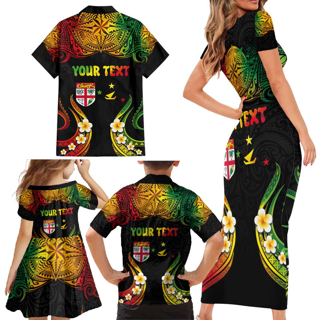 Personalised Malampa Fiji Day Family Matching Short Sleeve Bodycon Dress and Hawaiian Shirt Polynesian Tattoo and Plumeria Reggae Color LT03 - Polynesian Pride