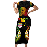 Personalised Malampa Fiji Day Family Matching Short Sleeve Bodycon Dress and Hawaiian Shirt Polynesian Tattoo and Plumeria Reggae Color LT03 Mom's Dress Reggae - Polynesian Pride