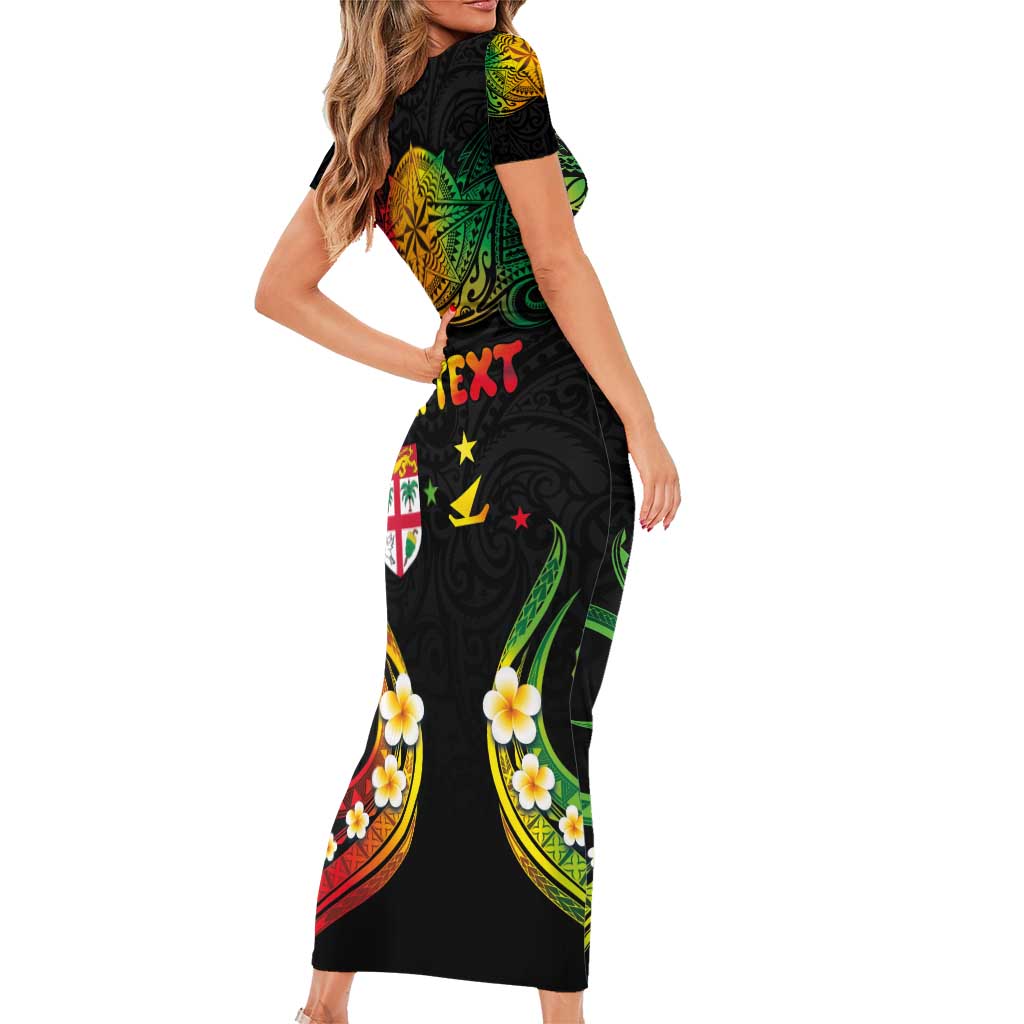Personalised Malampa Fiji Day Family Matching Short Sleeve Bodycon Dress and Hawaiian Shirt Polynesian Tattoo and Plumeria Reggae Color LT03 - Polynesian Pride