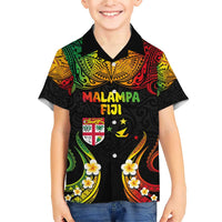 Personalised Malampa Fiji Day Family Matching Short Sleeve Bodycon Dress and Hawaiian Shirt Polynesian Tattoo and Plumeria Reggae Color LT03 Son's Shirt Reggae - Polynesian Pride