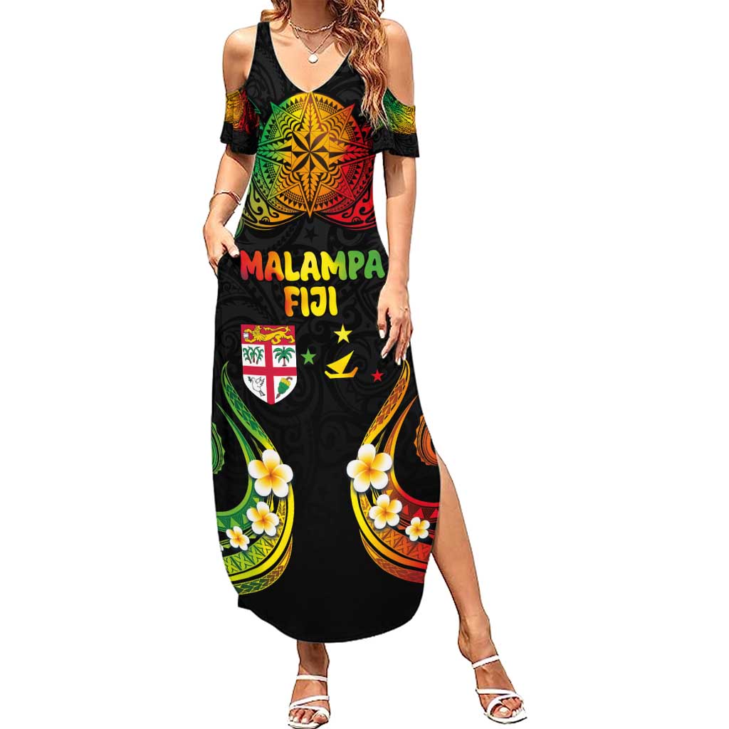 Personalised Malampa Fiji Day Family Matching Summer Maxi Dress and Hawaiian Shirt Polynesian Tattoo and Plumeria Reggae Color LT03 Mom's Dress Reggae - Polynesian Pride