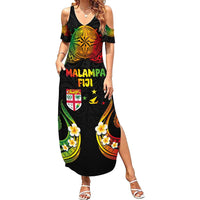 Personalised Malampa Fiji Day Family Matching Summer Maxi Dress and Hawaiian Shirt Polynesian Tattoo and Plumeria Reggae Color LT03 Mom's Dress Reggae - Polynesian Pride