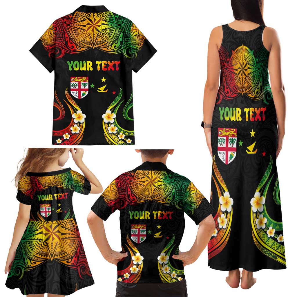 Personalised Malampa Fiji Day Family Matching Tank Maxi Dress and Hawaiian Shirt Polynesian Tattoo and Plumeria Reggae Color LT03 - Polynesian Pride