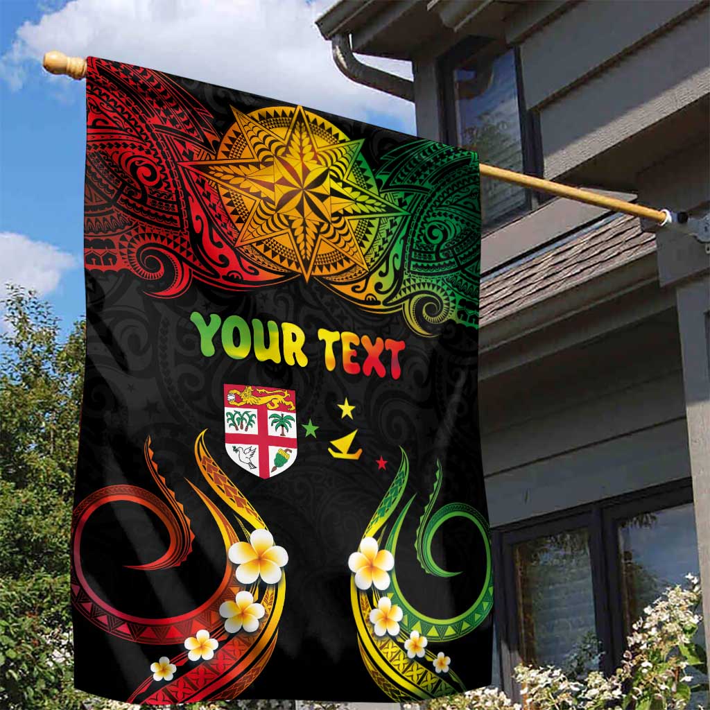 Personalised Malampa Fiji Day Garden Flag Polynesian Tattoo and Plumeria Reggae Color