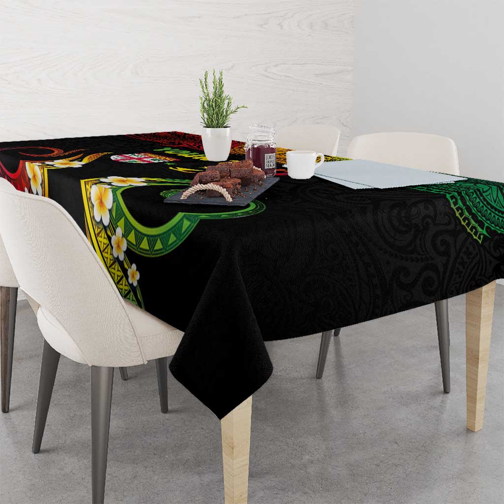 Personalised Malampa Fiji Day Tablecloth Polynesian Tattoo and Plumeria Reggae Color
