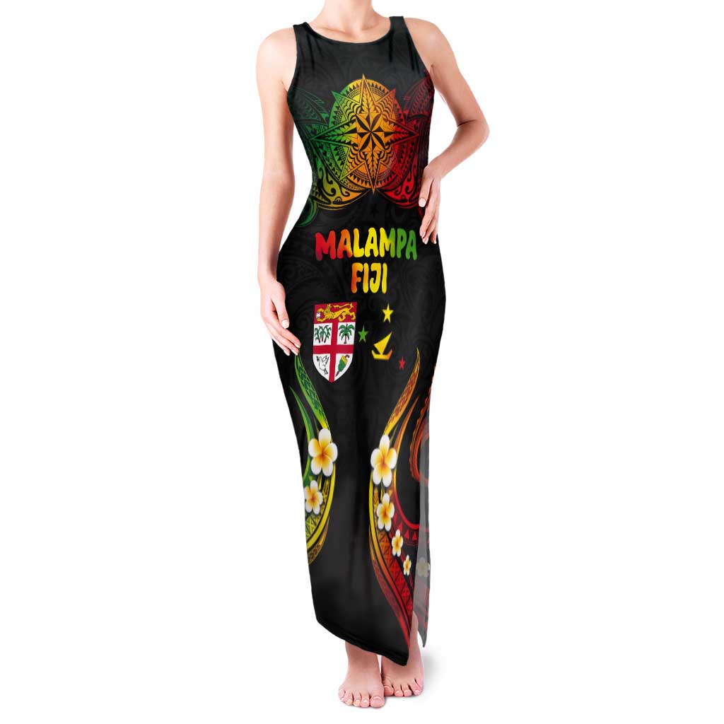 Personalised Malampa Fiji Day Tank Maxi Dress Polynesian Tattoo and Plumeria Reggae Color LT03 Women Reggae - Polynesian Pride
