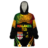 Personalised Malampa Fiji Day Wearable Blanket Hoodie Polynesian Tattoo and Plumeria Reggae Color LT03 One Size Reggae - Polynesian Pride