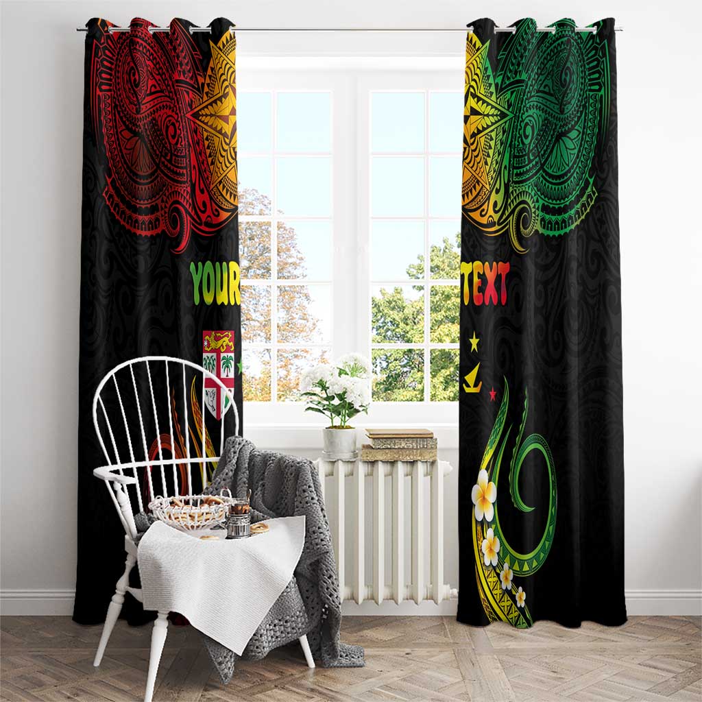 Personalised Malampa Fiji Day Window Curtain Polynesian Tattoo and Plumeria Reggae Color