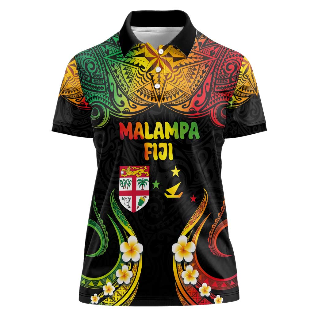 Personalised Malampa Fiji Day Women Polo Shirt Polynesian Tattoo and Plumeria Reggae Color LT03 Female Reggae - Polynesian Pride