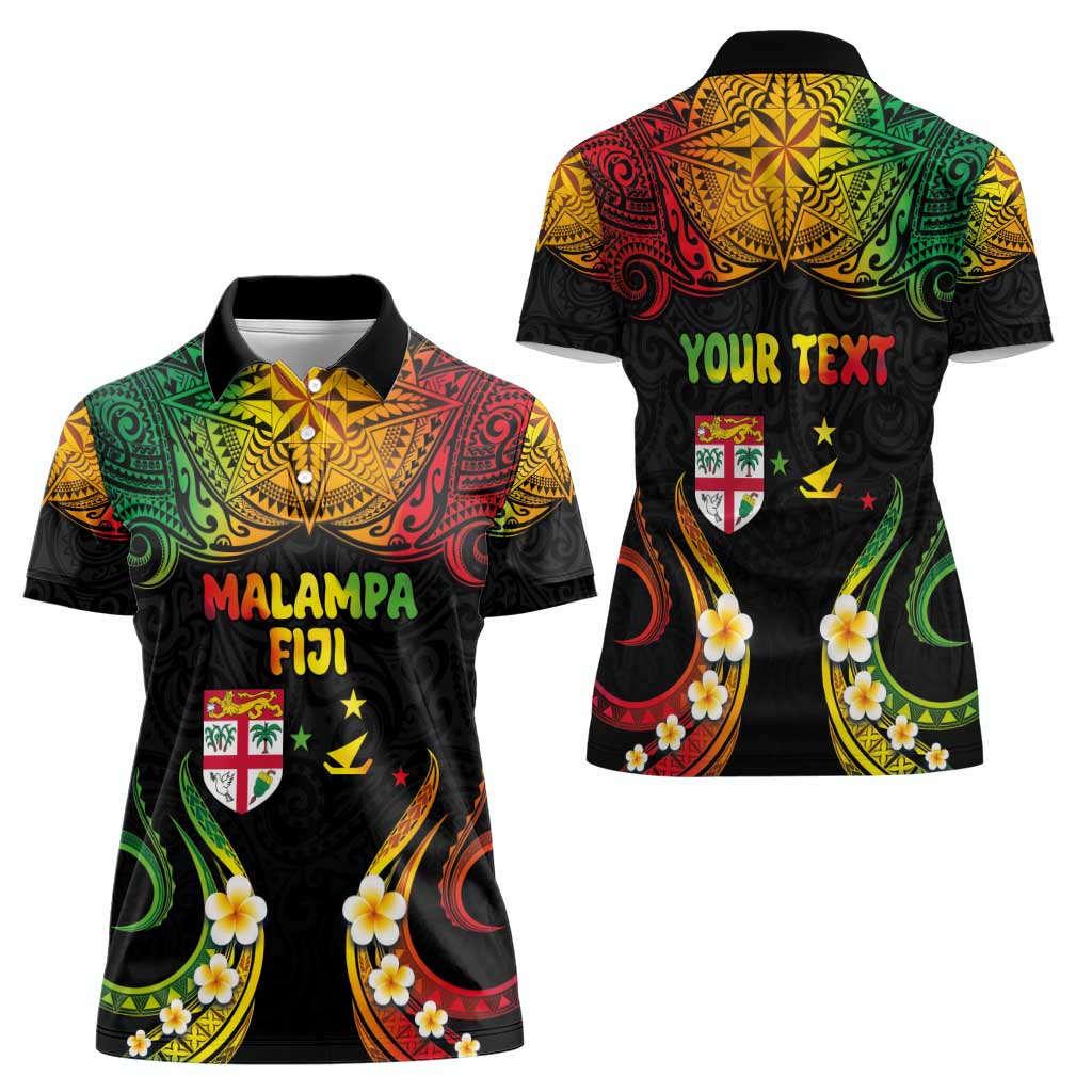 Personalised Malampa Fiji Day Women Polo Shirt Polynesian Tattoo and Plumeria Reggae Color LT03 - Polynesian Pride