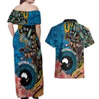 Fiji and Australia Kangaroos Couples Matching Off Shoulder Maxi Dress and Hawaiian Shirt Indigenous Aboriginal and Fijian Masi Tribal Tattoo LT03 - Polynesian Pride