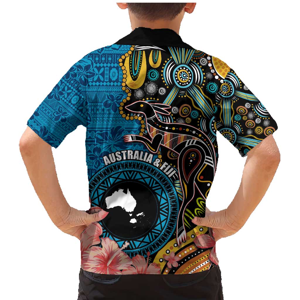 Fiji and Australia Kangaroos Family Matching Mermaid Dress and Hawaiian Shirt Indigenous Aboriginal and Fijian Masi Tribal Tattoo LT03 - Polynesian Pride