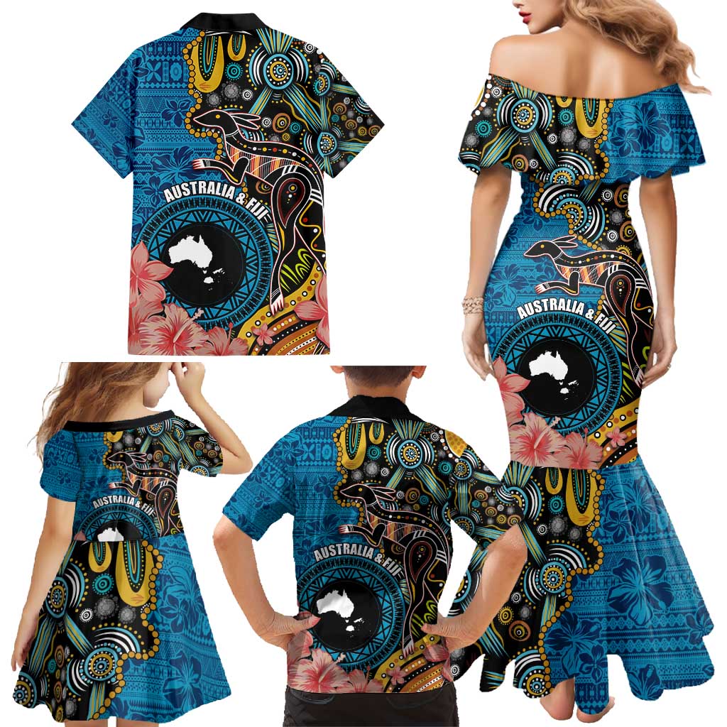 Fiji and Australia Kangaroos Family Matching Mermaid Dress and Hawaiian Shirt Indigenous Aboriginal and Fijian Masi Tribal Tattoo LT03 - Polynesian Pride