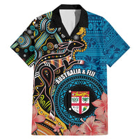 Fiji and Australia Kangaroos Family Matching Mermaid Dress and Hawaiian Shirt Indigenous Aboriginal and Fijian Masi Tribal Tattoo LT03 Dad's Shirt - Short Sleeve Blue - Polynesian Pride