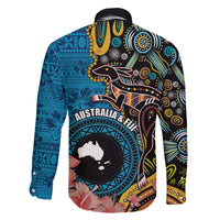 Fiji and Australia Kangaroos Family Matching Off The Shoulder Long Sleeve Dress and Hawaiian Shirt Indigenous Aboriginal and Fijian Masi Tribal Tattoo LT03 - Polynesian Pride