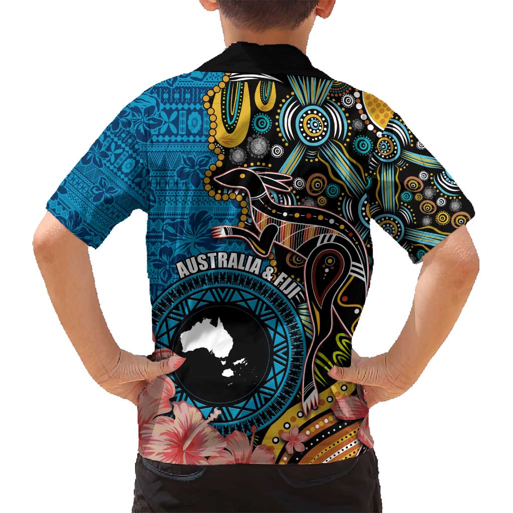 Fiji and Australia Kangaroos Family Matching Off Shoulder Maxi Dress and Hawaiian Shirt Indigenous Aboriginal and Fijian Masi Tribal Tattoo LT03 - Polynesian Pride