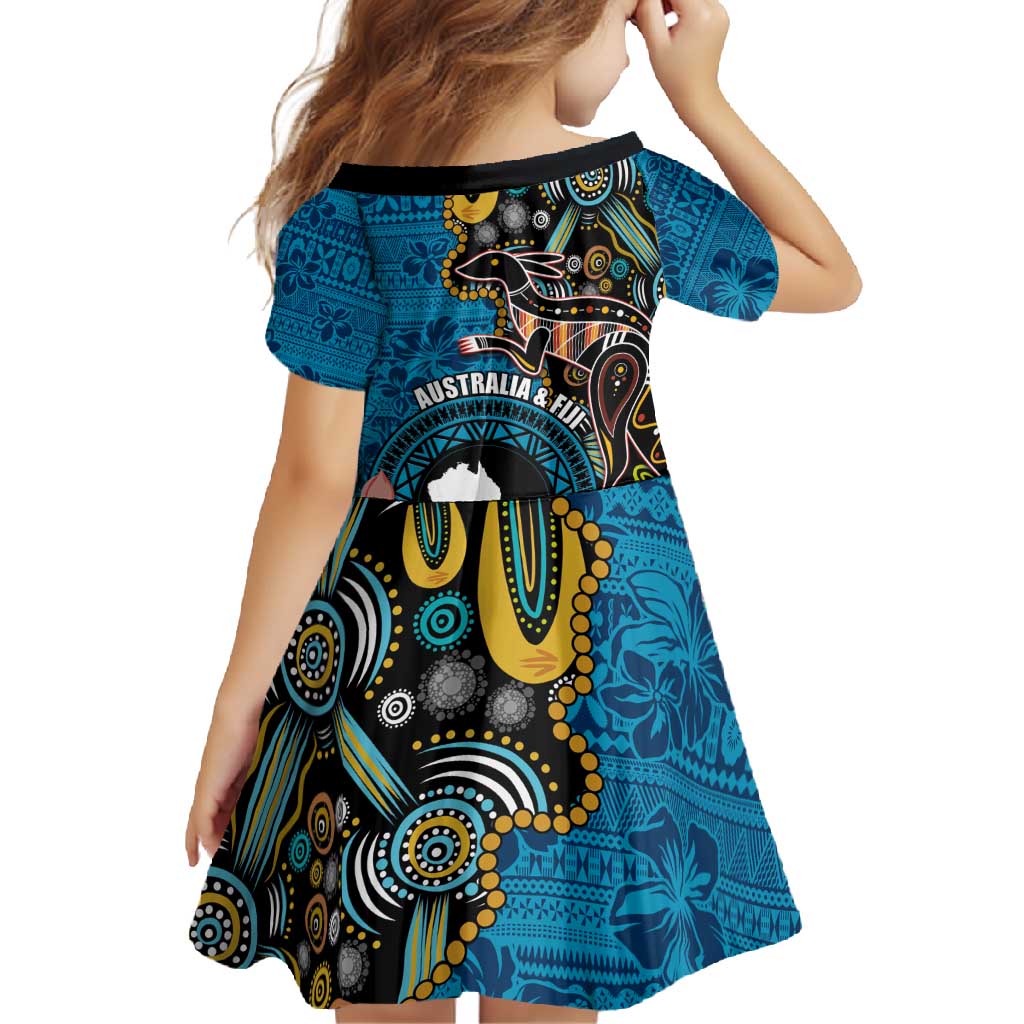 Fiji and Australia Kangaroos Family Matching Off Shoulder Maxi Dress and Hawaiian Shirt Indigenous Aboriginal and Fijian Masi Tribal Tattoo LT03 - Polynesian Pride