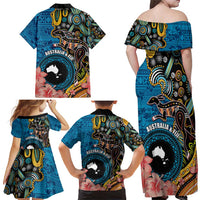 Fiji and Australia Kangaroos Family Matching Off Shoulder Maxi Dress and Hawaiian Shirt Indigenous Aboriginal and Fijian Masi Tribal Tattoo LT03 - Polynesian Pride