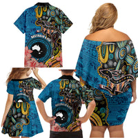 Fiji and Australia Kangaroos Family Matching Off Shoulder Short Dress and Hawaiian Shirt Indigenous Aboriginal and Fijian Masi Tribal Tattoo LT03 - Polynesian Pride