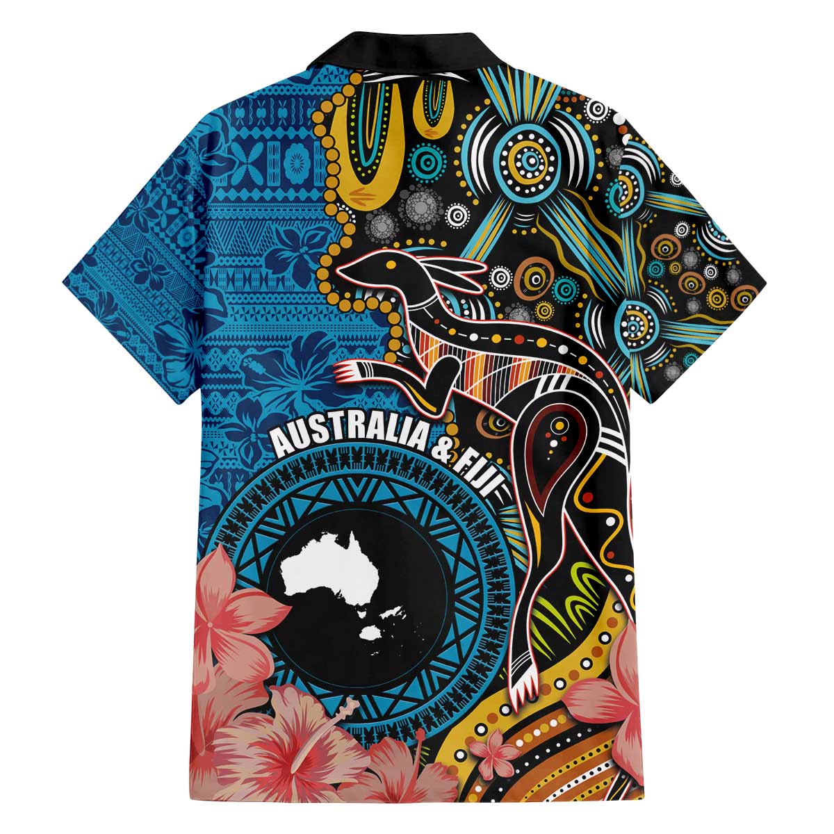 Fiji and Australia Kangaroos Family Matching Off Shoulder Short Dress and Hawaiian Shirt Indigenous Aboriginal and Fijian Masi Tribal Tattoo LT03 - Polynesian Pride