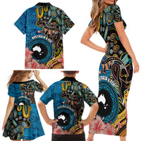 Fiji and Australia Kangaroos Family Matching Short Sleeve Bodycon Dress and Hawaiian Shirt Indigenous Aboriginal and Fijian Masi Tribal Tattoo LT03 - Polynesian Pride
