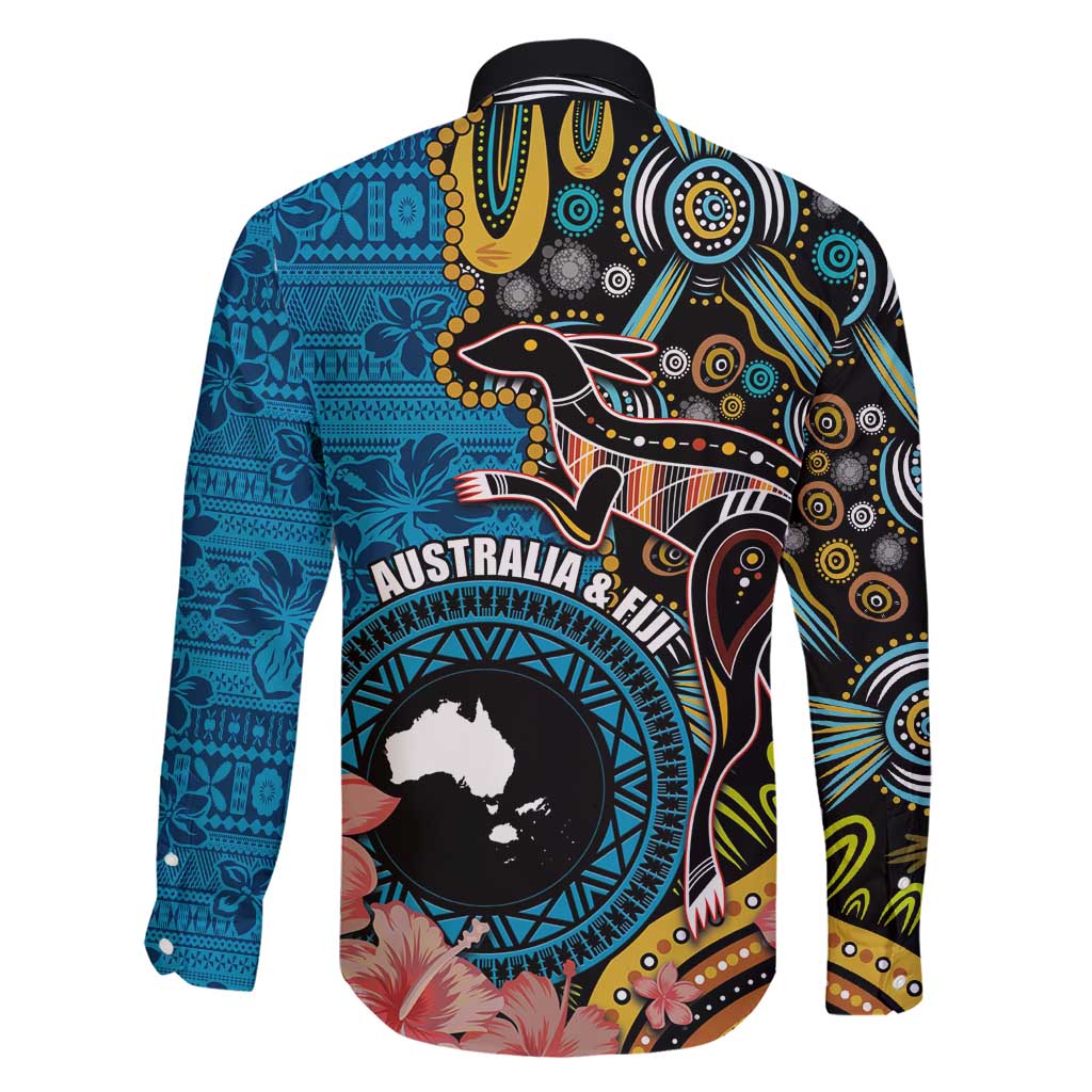 Fiji and Australia Kangaroos Family Matching Short Sleeve Bodycon Dress and Hawaiian Shirt Indigenous Aboriginal and Fijian Masi Tribal Tattoo LT03 - Polynesian Pride