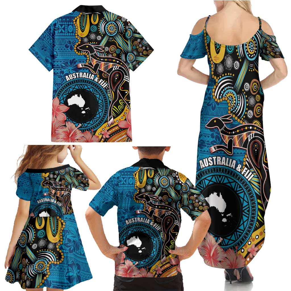 Fiji and Australia Kangaroos Family Matching Summer Maxi Dress and Hawaiian Shirt Indigenous Aboriginal and Fijian Masi Tribal Tattoo LT03 - Polynesian Pride