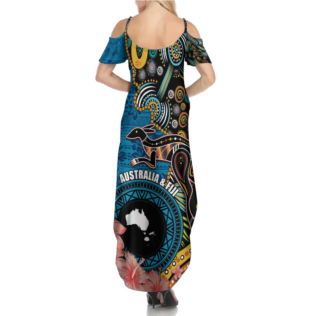 Fiji and Australia Kangaroos Family Matching Summer Maxi Dress and Hawaiian Shirt Indigenous Aboriginal and Fijian Masi Tribal Tattoo LT03 - Polynesian Pride