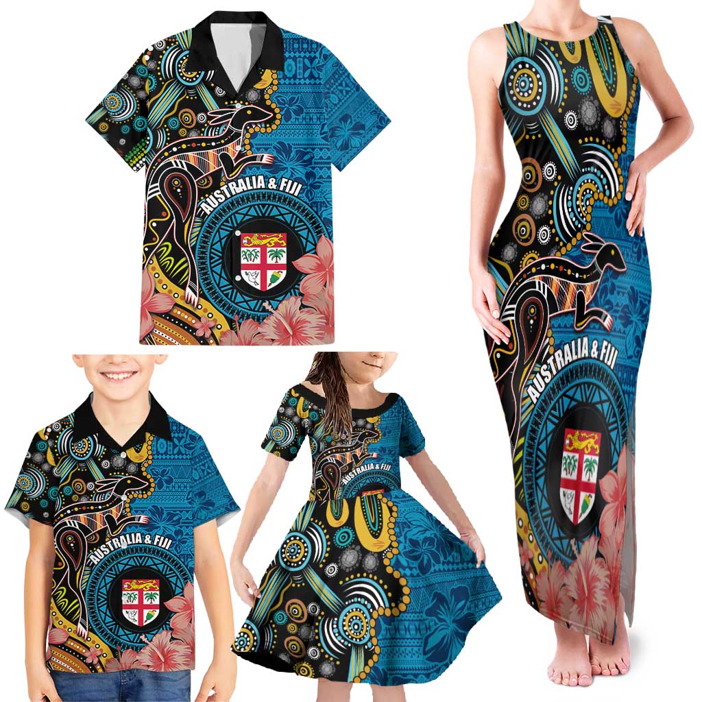 Fiji and Australia Kangaroos Family Matching Tank Maxi Dress and Hawaiian Shirt Indigenous Aboriginal and Fijian Masi Tribal Tattoo LT03 - Polynesian Pride