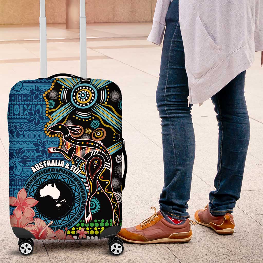 Fiji and Australia Kangaroos Luggage Cover Indigenous Aboriginal and Fijian Masi Tribal Tattoo