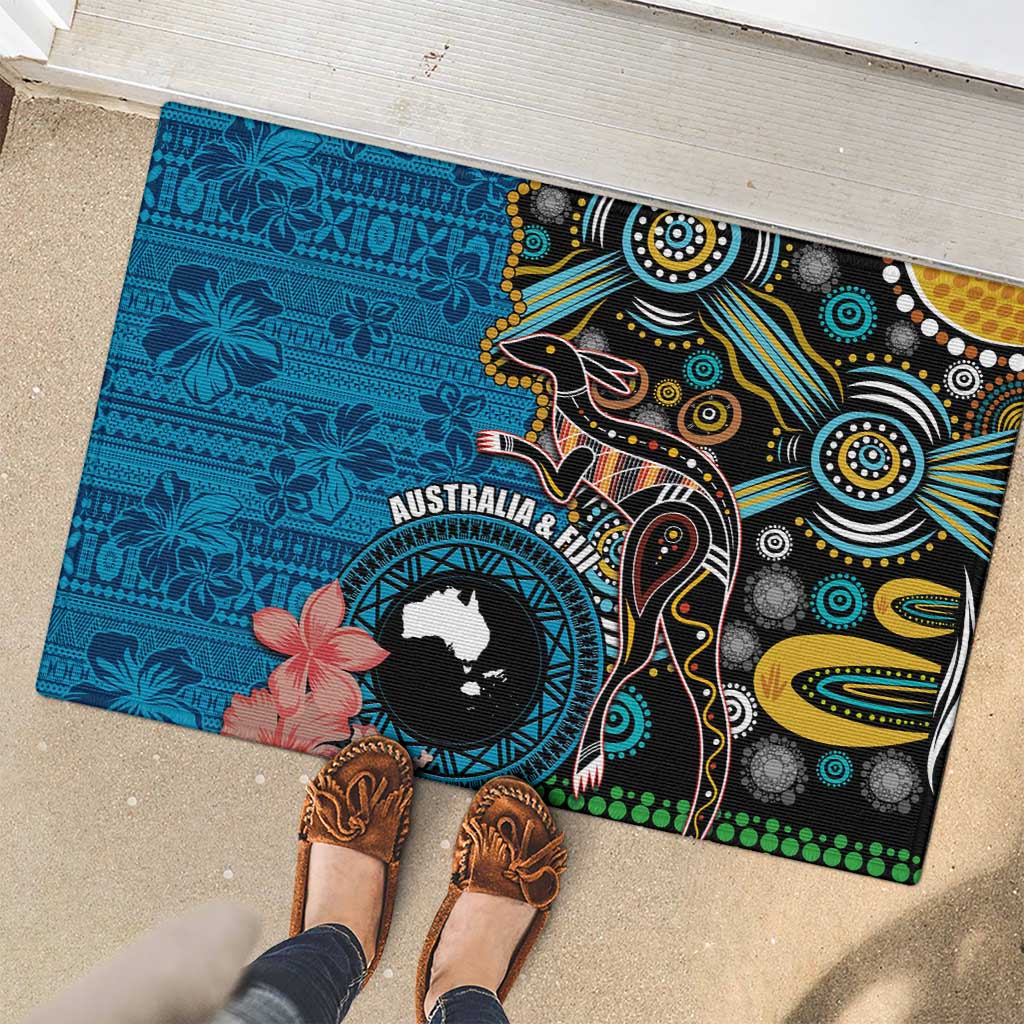 Fiji and Australia Kangaroos Rubber Doormat Indigenous Aboriginal and Fijian Masi Tribal Tattoo