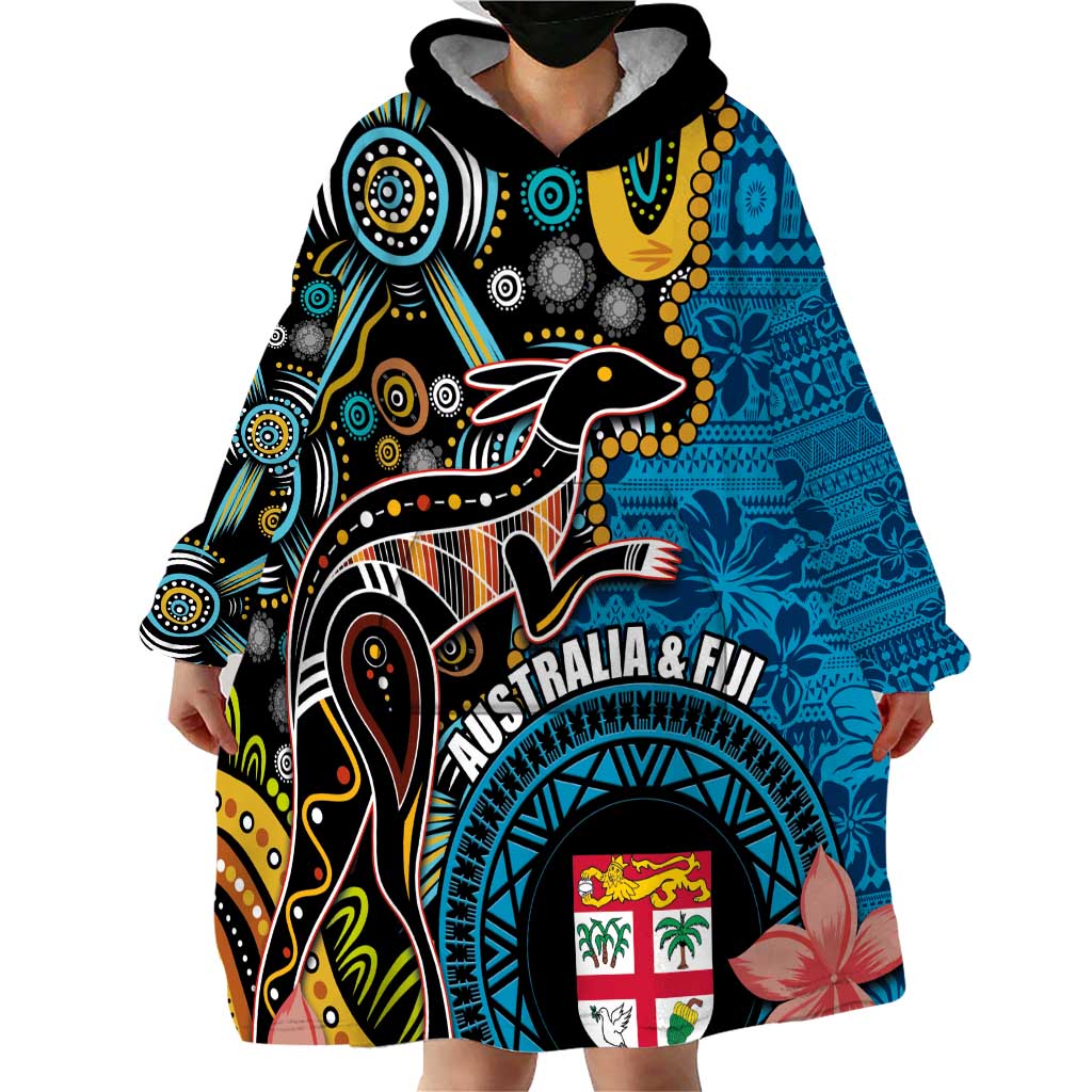 Fiji and Australia Kangaroos Wearable Blanket Hoodie Indigenous Aboriginal and Fijian Masi Tribal Tattoo LT03 - Polynesian Pride