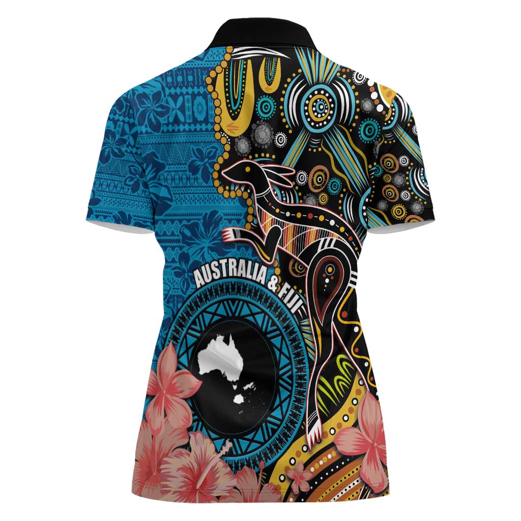 Fiji and Australia Kangaroos Women Polo Shirt Indigenous Aboriginal and Fijian Masi Tribal Tattoo LT03 - Polynesian Pride