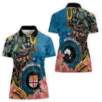 Fiji and Australia Kangaroos Women Polo Shirt Indigenous Aboriginal and Fijian Masi Tribal Tattoo LT03 - Polynesian Pride