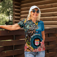 Fiji and Australia Kangaroos Women Polo Shirt Indigenous Aboriginal and Fijian Masi Tribal Tattoo LT03 - Polynesian Pride