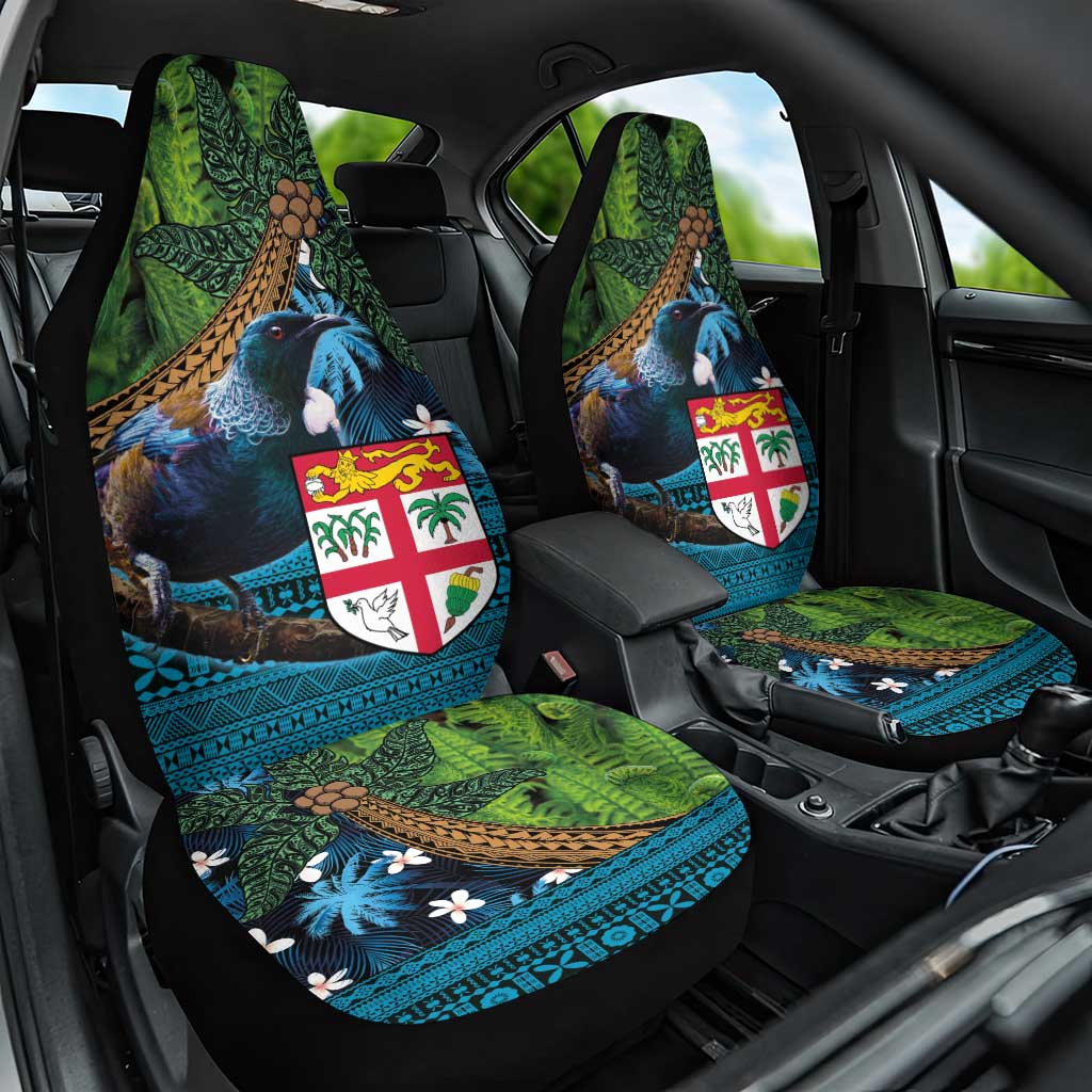 Fiji and New Zealand Tui Bird Car Seat Cover Koru Fern Leafs and Palm Tree With Plumeria LT03 One Size Blue - Polynesian Pride