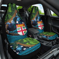 Fiji and New Zealand Tui Bird Car Seat Cover Koru Fern Leafs and Palm Tree With Plumeria LT03 One Size Blue - Polynesian Pride