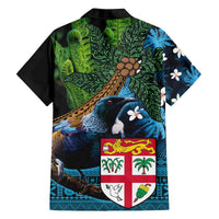 Fiji and New Zealand Tui Bird Family Matching Off Shoulder Short Dress and Hawaiian Shirt Koru Fern Leafs and Palm Tree With Plumeria LT03 - Polynesian Pride