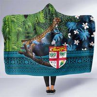 Fiji and New Zealand Tui Bird Hooded Blanket Koru Fern Leafs and Palm Tree With Plumeria LT03 One Size Blue - Polynesian Pride