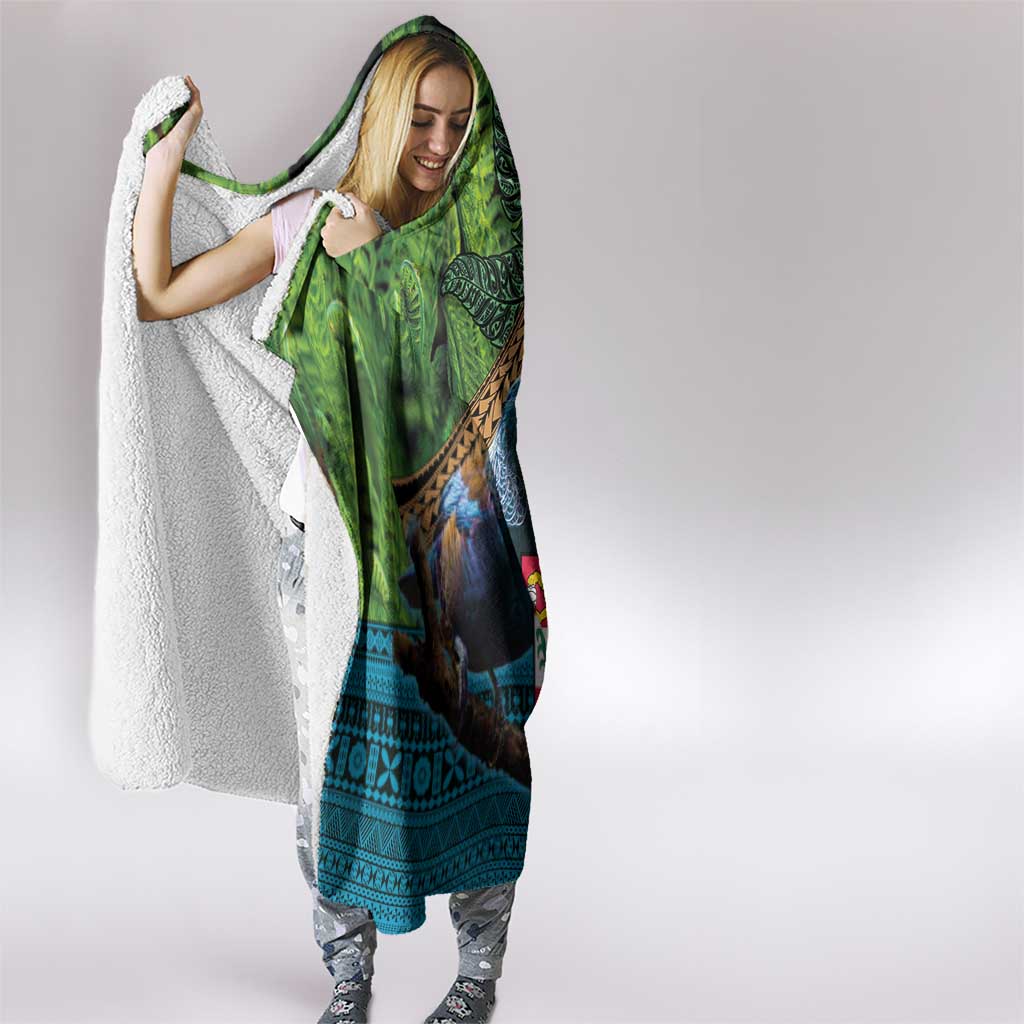 Fiji and New Zealand Tui Bird Hooded Blanket Koru Fern Leafs and Palm Tree With Plumeria LT03 - Polynesian Pride