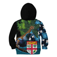 Fiji and New Zealand Tui Bird Kid Hoodie Koru Fern Leafs and Palm Tree With Plumeria LT03 - Polynesian Pride