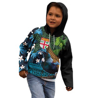 Fiji and New Zealand Tui Bird Kid Hoodie Koru Fern Leafs and Palm Tree With Plumeria LT03 - Polynesian Pride