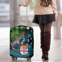 Fiji and New Zealand Tui Bird Luggage Cover Koru Fern Leafs and Palm Tree With Plumeria LT03 - Polynesian Pride