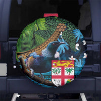 Fiji and New Zealand Tui Bird Spare Tire Cover Koru Fern Leafs and Palm Tree With Plumeria LT03 - Polynesian Pride