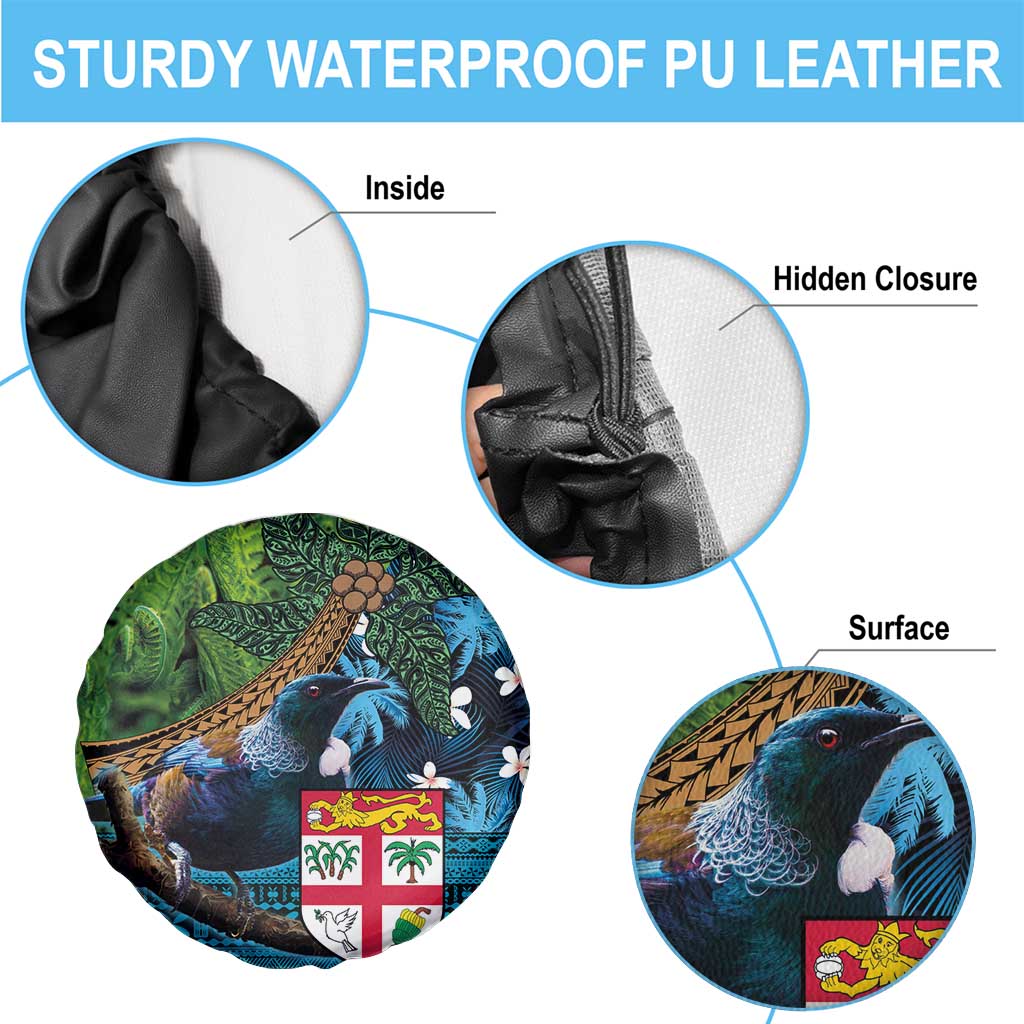 Fiji and New Zealand Tui Bird Spare Tire Cover Koru Fern Leafs and Palm Tree With Plumeria LT03 - Polynesian Pride