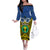 Vanuatu Tafea Province Family Matching Off Shoulder Long Sleeve Dress and Hawaiian Shirt Pig Tusk Mix Maori Pattern and Namele Leaf LT03 Mom's Dress Blue - Polynesian Pride